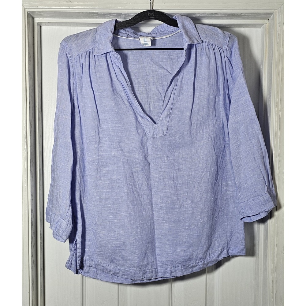 Sigrid Olsen Linen Top Women's Size Small Purplish Blue Collared V Neck
